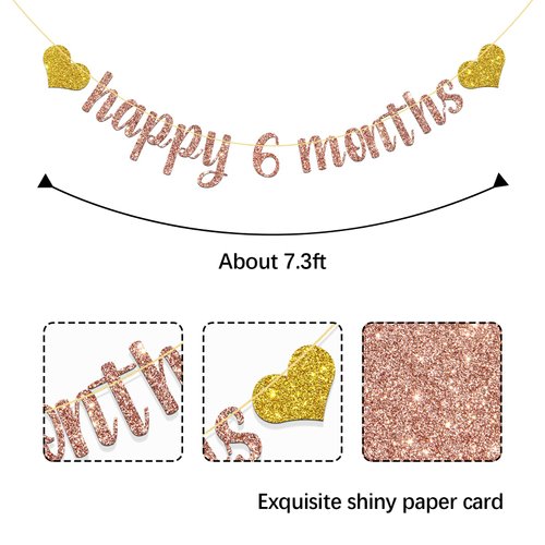 MonMon & Craft Happy 6 Months Banner / Baby Half Year Old Birthday Party Decorations / Baby Shower / Happy 6 Months Party Supplies Rose Gold