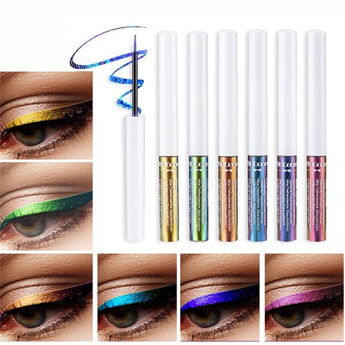 SUMEITANG 6 Colors Chameleon Liquid Glitter Eyeliner Set Highly Pigmented Intense Color Shifting Metallic Satin Multi-Reflective Finish Glitter Eye Liner Long-lasting Shimmer Eye Shadow Makeup Pen