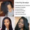 V Part Wig Human Hair Kinky Straight Human Hair Wigs for Black Women 150% Density Yaki V Part Wig Human Hair Upgrade U Part Glueless Full Head Clip In Half Wig V Shape Wigs Yaki Straight Human Hair Wig 18 inch