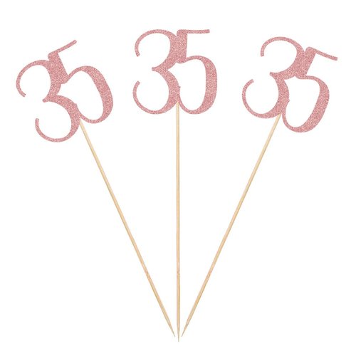 Rose Gold 35th Glitter Birthday Centerpiece Sticks, 12-Pack Number 35 Table Topper Anniversary Party Decorations
