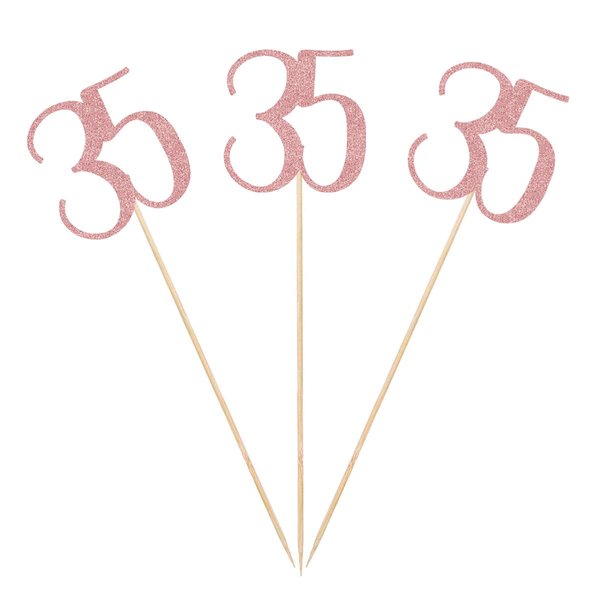 Rose Gold 35th Glitter Birthday Centerpiece Sticks, 12-Pack Number 35 Table Topper Anniversary Party Decorations