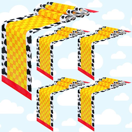 Cartoon Story Table Runner Cartoon Story Birthday Party Supplies Cow Pattern Printed Check Table Decor Tablecloth Party Supplies,13 x 72 in(4 Pcs)