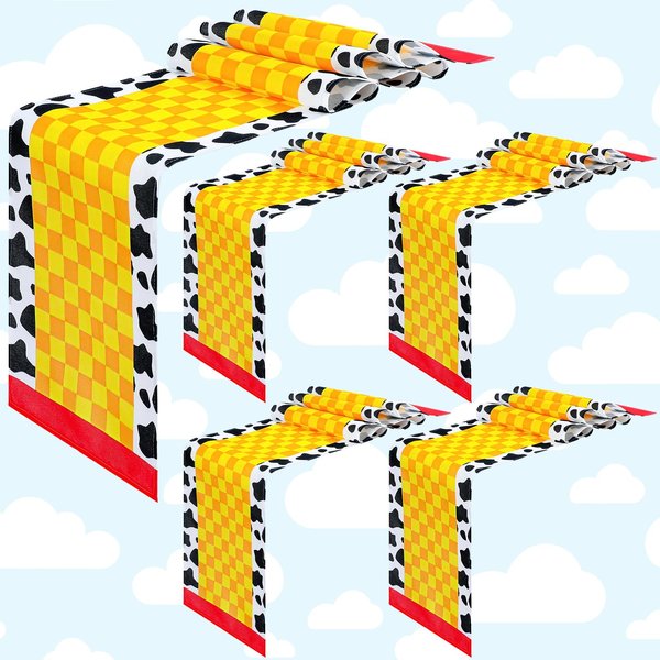 Cartoon Story Table Runner Cartoon Story Birthday Party Supplies Cow Pattern Printed Check Table Decor Tablecloth Party Supplies,13 x 72 in(4 Pcs)