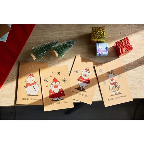 36 Pack Kraft Merry Christmas Greeting Cards with Envelopes, 6 Holiday Yuletide Character Designs (4 x 6 In)