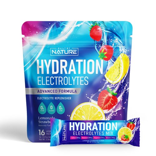 Electrolytes Powder Hydration Packets – Recovery Drink Mix with Sodium, Potassium, Magnesium, Calcium, Vitamin C & Zinc – Sugar Free, Keto, Non GMO & Vegan – Strawberry Lemonade – 16 Sticks