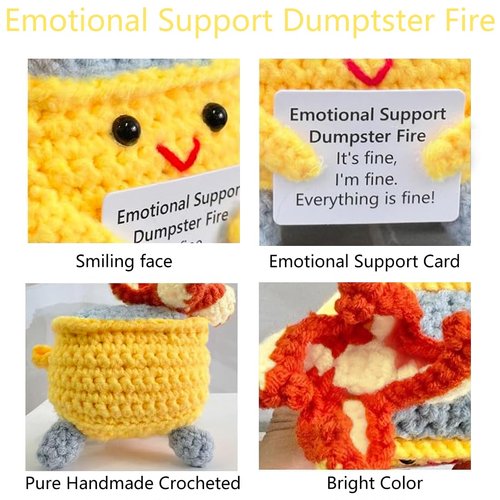 Crochet Dumpster Fire, Handmade Emotional Support Dumpster Fire Toy, Positive Crochet Dumpster Fire Plush Doll, Funny Emotional Support Gifts Friends,Coworkers, Students, Teachers Office Desk Decor