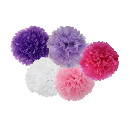 GUZON 15pcs 8 Inch 10 Inch 14 Inch Mixed Lavender Purple Rose Pink White Premium Tissue Paper Pom-poms Flower Ball Wedding Party Outdoor Decoration