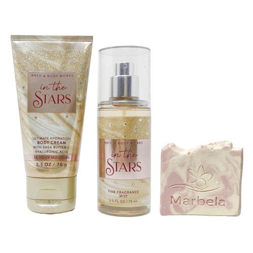 Bath & Body Works In The Stars -Duo Set Travel Size- Fine Fragrance Mist and Body Cream With a Himalayan Salts Springs Sample Soap.