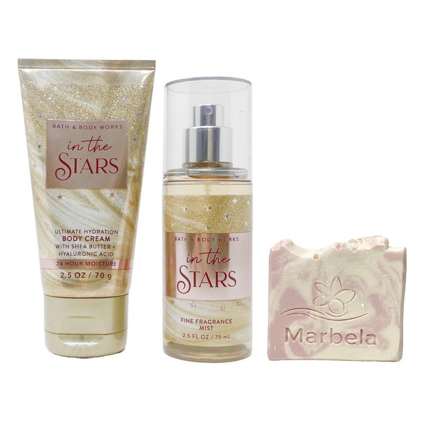 Bath & Body Works In The Stars -Duo Set Travel Size- Fine Fragrance Mist and Body Cream With a Himalayan Salts Springs Sample Soap.