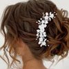 Latious Flower Bride Wedding Hair Comb Silver Opal Bridal Hair Piece Prom Hair Accessories for Women and Girls