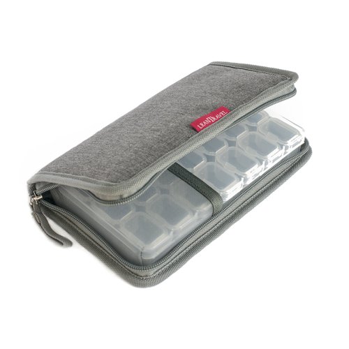 Leantravel Pill Case Organizer for Travel with Passport Wallet, Color Grey, Size Small for 7 Day Travel