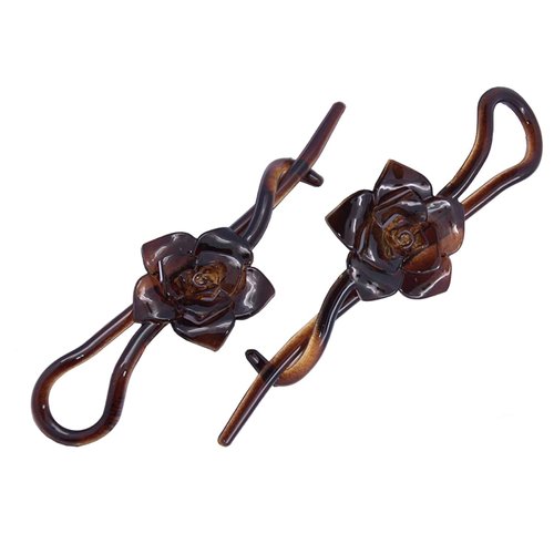 Parcelona French Rose Flower Twist N Clip Set of 2 Cellulose Acetate Shell Hair Clip Barrette 10.5 cm