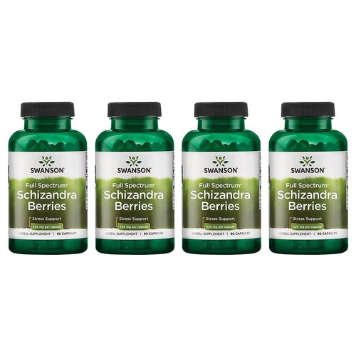 Swanson Full Spectrum Schizandra Berries - Herbal Supplement Promoting Stress Support & Liver Health - Helps Easy Body and Mind w/Natural Ingredients - (90 Capsules, 525mg Each) 4 Pack