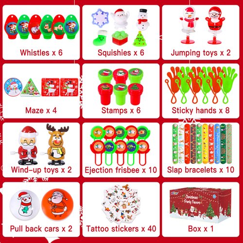MGparty 96Pcs Christmas Party Favors for Kids - Stocking Stuffers, Pinata Stuffers, Classroom Rewards, Carnival Prizes, Treasure Box Toys, Christmas Goodie Bag Fillers, Christmas Party Supplies