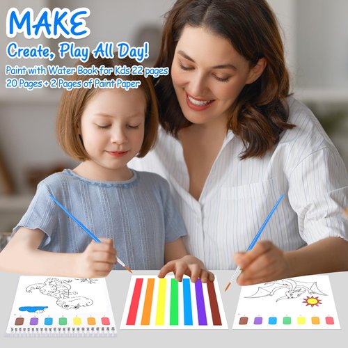 FOIFIS Paint with Water Coloring Books for Toddlers, Watercolor Painting Book and Drawing Art Paper for Kids Ages 3 4 5 6 7 8 Years Old, Dinosaurs Art Craft for Drawing with Brush