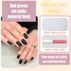 Bellelfin Coffin Press on Nails Short, 240Pcs Ballerina Black Fake Nails Kit Full Cover Acrylic Press on Nail with Glue Glossy Coffin Nails Press on False Nails for Women Girls Fingernails Artificial