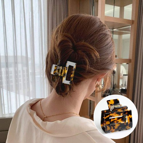 2 Pcs Rectangle Tortoise Claw Clip For Thick Hair,Cutout Medium Hair Clips For Women,Leopard Square Hair Jaw Clips Non Slip