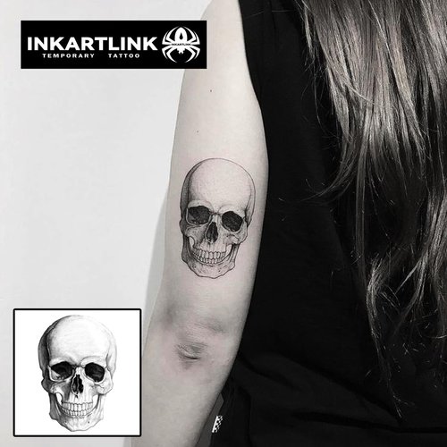 INKARTLINK Temporary Tattoos, 3 Sheets Small Semi Permanent Tattoo Adult Art Design Waterproof Temp Tattoo Party Favors Realistic Look, No Adhesive, No Reflection, Lasts 1-2 Weeks Black (Skull)