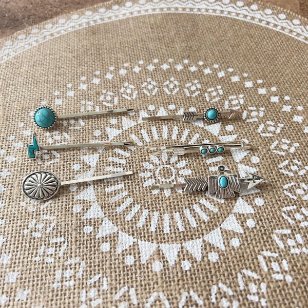 KOVOLITU Women's Western Turquoise Hair Clips Set of 6 Decorative Bobby Pins Boho Hair Barrettes-Flash