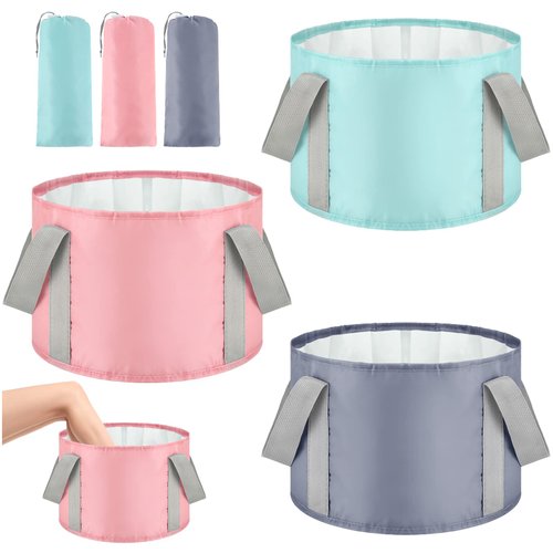3 Pieces Collapsible Portable Foot Soak Tub Soaking Foot Bath Basin Multifunctional Foldable Bucket Washing Camping Pedicure Bowl Outdoor Water Container for Fishing Hiking Spa Travel, 3 Colors, 14 L