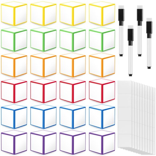 28 Pieces Dry Erase Blocks Foam Blank Dice Set with Marker Colorful Dry Erase Cubes for Learning Playing Game Dinner Decider Classroom School Supplies