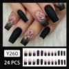 Fall Press on Nails Medium Fake Nails Pink Black Gradient Square Press on Nails Coffin Glossy False Nails with Pink Flowers Designs Full Cover Acrylic Nails Glue on Stick on Nails for Women 24PCS