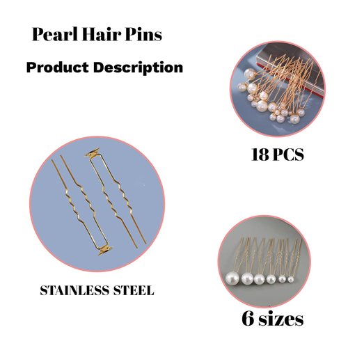 Rexnoz Pearl Hair Pins, 18 PCS Bridal Hair Wedding hair Accessories, Pearl Bobby Pins for Hair, U shaped Hair Pins for Brides Bridesmaid Girls Women (Gold)