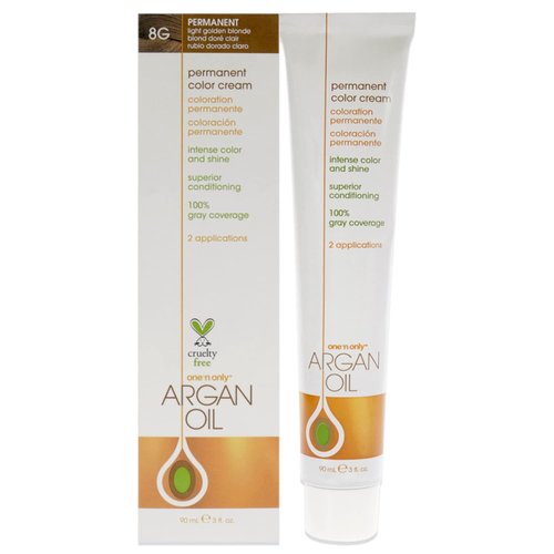 One N' Only Permanent Hair Color - Permanent Hair Dye Made with Argan Oil - Delivers Rich, Accurate Tones with Gray Coverage - Improves Moisture & Elasticity - 8G Light Golden Blonde (3 oz)