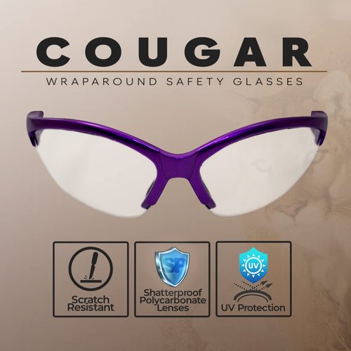Global Vision Cougar Safety Glasses Nurses Dental Assistant Glasses Shooting Glasses for Women Ladies Men Purple Frame with Clear Lenses