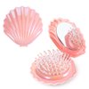 Foldable Travel Hair Brushes with Mirror Shell Shape Portable Folding Pocket Hair Brush Cute Mini Hair Comb Compact Size Hair Massage Comb Small Makeup Mirror Set Gifts for Girls Women