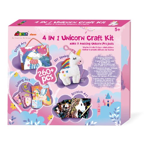 Avenir Unicorn Sewing Kit Scratch Paper Art for Ages 5+ Kids Craft Activity Kit, Make 9 Amazing Unicorn Projects for Girls and Boys Gift