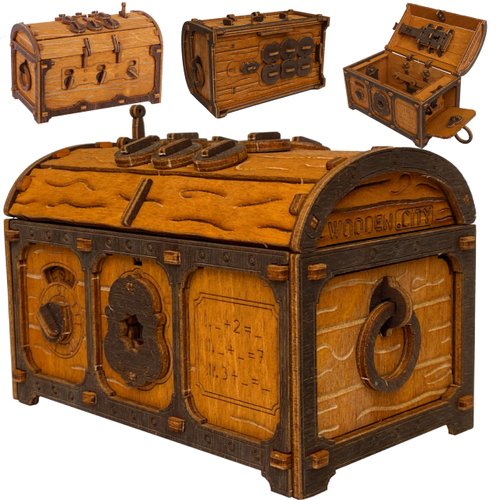 WOODEN.CITY Puzzle Box Treasure Chest - Assemble and Solve Riddles for a Unique Escape Room Experience - Wooden Clue Box Perfect Unique Gift Box - Made in EU
