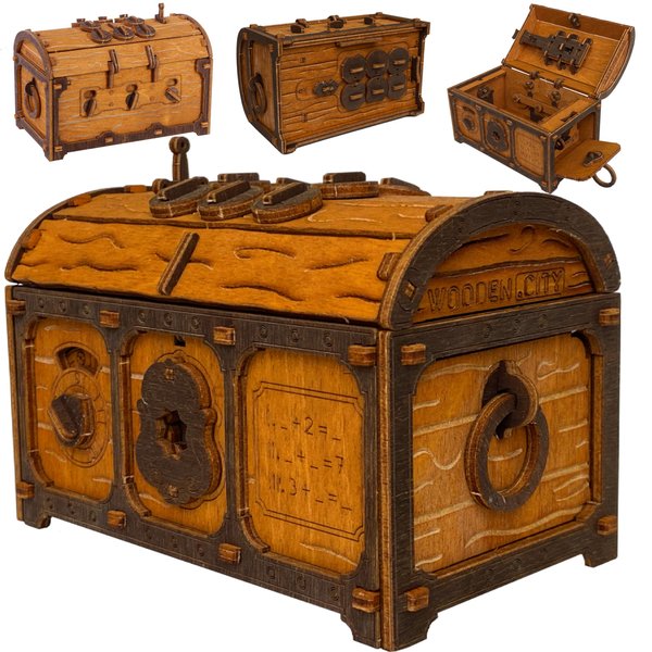WOODEN.CITY Puzzle Box Treasure Chest - Assemble and Solve Riddles for a Unique Escape Room Experience - Wooden Clue Box Perfect Unique Gift Box - Made in EU