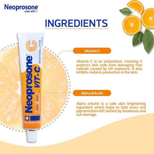 Neoprosone Skin Brightening Cream - 1.7 Fl oz / 50 ml - with Vitamin C and Alpha Arbutin Complex