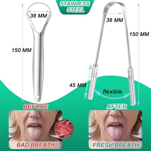 Tongue Scraper Cleaner for Adults Kids, 5 Pack 100% BPA Free Fresher Tongue Tools, Bad Breath Remove Reusable Stainless Steel Tounge Scrapper Set