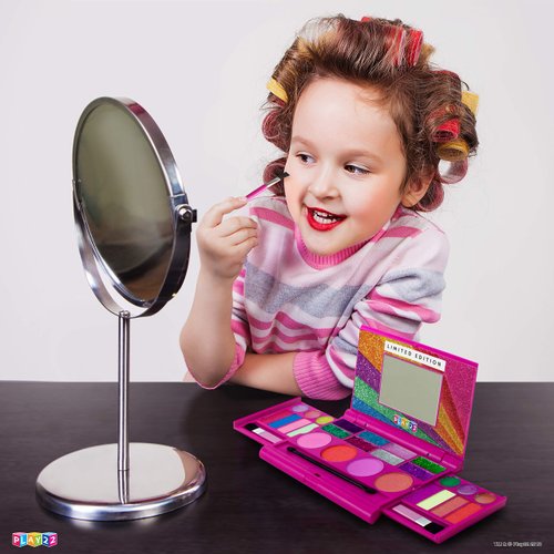 Play22 Real Washable Kids Makeup Palette For Girl - My First Princess Make Up Set Include 4 Blushes, 8 Eyeshadows, 6 Lip Glosses, 8 Glitter Glaze, Mirror, Brushes, Eyeshadow Wand - Best Gift