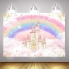 Mocsicka Princess Castle Birthday Backdrop Watercolor Pastel Rainbow Birthday Photography Backdrops Gold Glitter Royal Princess Birthday Party Decorations Cake Table Banner (Pink, 7x5ft (82x60 inch))