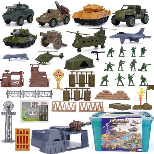 59Pcs Military Base Toys Set Including Military Base, Military Vehicles, Army Men Action Figures and Weapon Gear Accessories Military Combat Toys for Boys Kids Ages 4-12,59pcs Army Men Toys