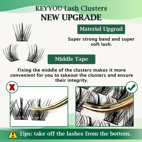 Lash Clusters 96pcs Individual Lashes D Curl 10mm Eyelash Clusters KEYYOU Volume Wispy Lash Extension Soft&Comfortable Easy DIY at Home(Y09,D-10mm)