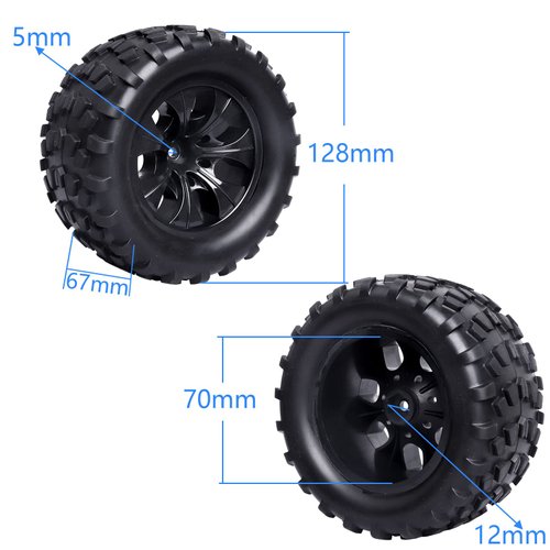 CrazyHobby Pre-Glued 2.8 RC Monster Truck Tires and Wheels 12mm Hex Hubs for 1/10 Arrma Granite Voltage MEGA 2WD 1/10 Granite 4X4 V3 3S BLX Mounted, Set of 4
