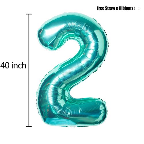 40 Inch Teal Blue Jumbo Digital Number Balloons 2 Huge Giant Balloons Foil Mylar Balloons for Baby Shower Party Ocean Mermaid Theme Birthday Decor Supplies