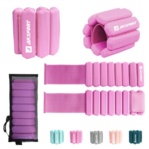 AKSPORT Wrist Weights for Women, Adjustable Ankle Weights Set of 2 (1lbs each), Arm and Leg Weights for Walking, Pilates, Yoga, Gym, Home Workouts, Strength Training