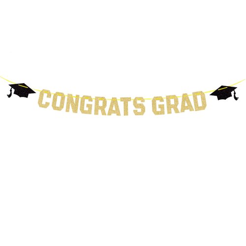 Gexolenu Gold Class of 2024 Graduation Theme Party Decoration Banner, Congrats Grad Banner, Black Glitter Graduation Banner, 2024 Black Congratulations Grad Party Decorations