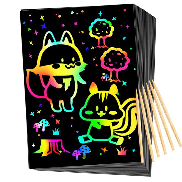 Scratch Rainbow Paper for Kids: 117 Pcs Magic Scratch Off Paper Children Art Crafts Set Kit Supplies Toys Black Scratch Sheets Notes Cards for Boys Girls Birthday Party Favors Christmas Easter Gift