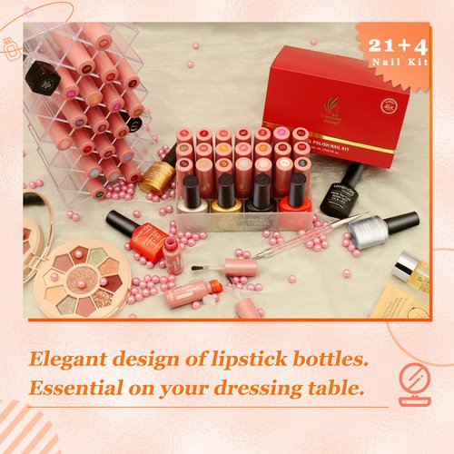 Lavender Violets 27 Pcs Gel Nail Polish Kit, 21 Colors Orange Red Green Nude Brown Black White Nails Gel Polish Set with Blooming & Glossy & Matte Top Coat Base Coat and Gel Liner Brush C406