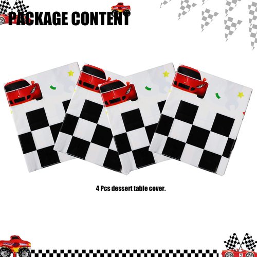 GGDE 4 Pcs Racing Car Plastic Table Cover Boys Birthday Car Theme Party Decor Supplies