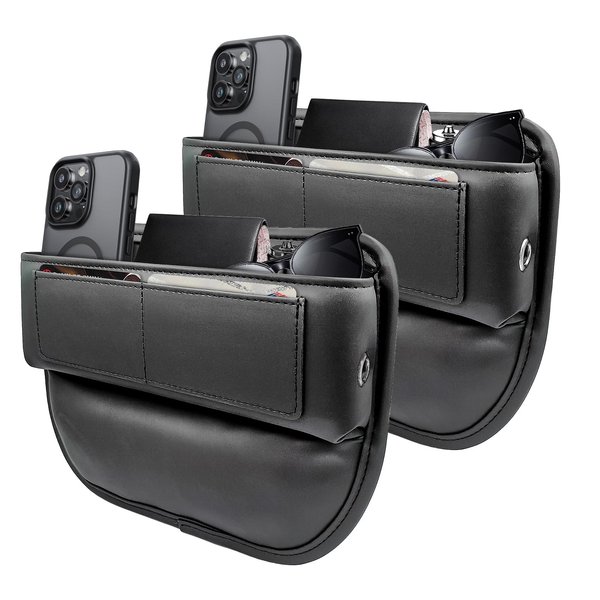 LSJX Car Front Seat Gap Filler Organizer 2P, Universal Fit Front Car Gap Filler, Premium Leather Front Seat Spacer Gap Filler- Front Seat Gap Storage Box For Car SUV Truck -Black