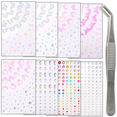 NIACONN 1280 Pcs Multi-Color Hair Jewels Face Gems Stick on, Self Adhesive Glitter Rhinestones Stickers for Women Girls Festival Halloween Makeup & Crafts (Butterflies & Teardrops)