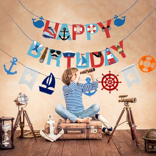 77Pcs Nautical Party Supplies for Boys Nautical Party Decorations Nautical Happy Birthday Banner Cupcake Toppers Balloons for Kids Girls Baby Shower Nautical Theme Birthday Party Decoration Supplies