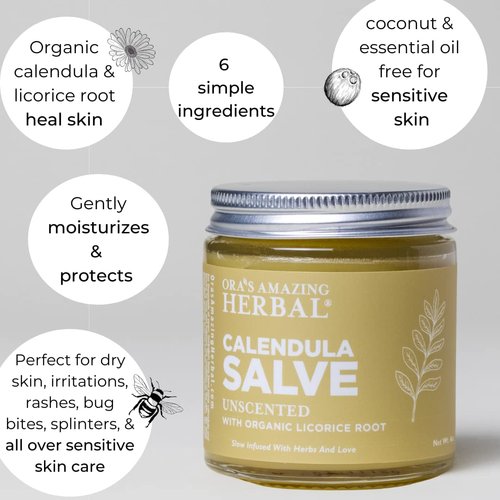 Ora's Amazing Herbal Calendula Skin Salve and Oil Set, Made with Grapeseed Oil, Organic Licorice, Responsibly Sourced Beeswax, 4 oz salve with 2 oz oil